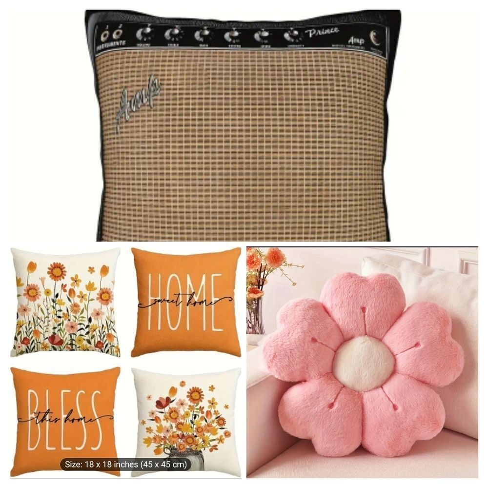 Floral and Text Decorative Pillow Case Set - Orange White And Pink Flower Pillow